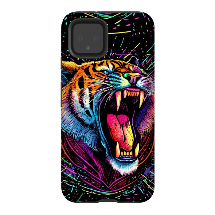 Pixel 4 StrongFit Bored Screaming Psychedelic Tiger by Alberto