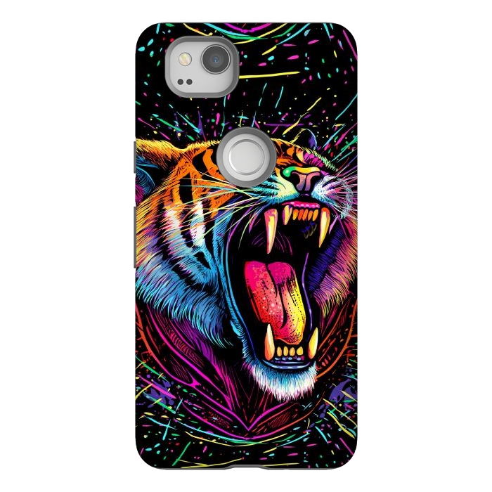 Pixel 2 StrongFit Bored Screaming Psychedelic Tiger by Alberto
