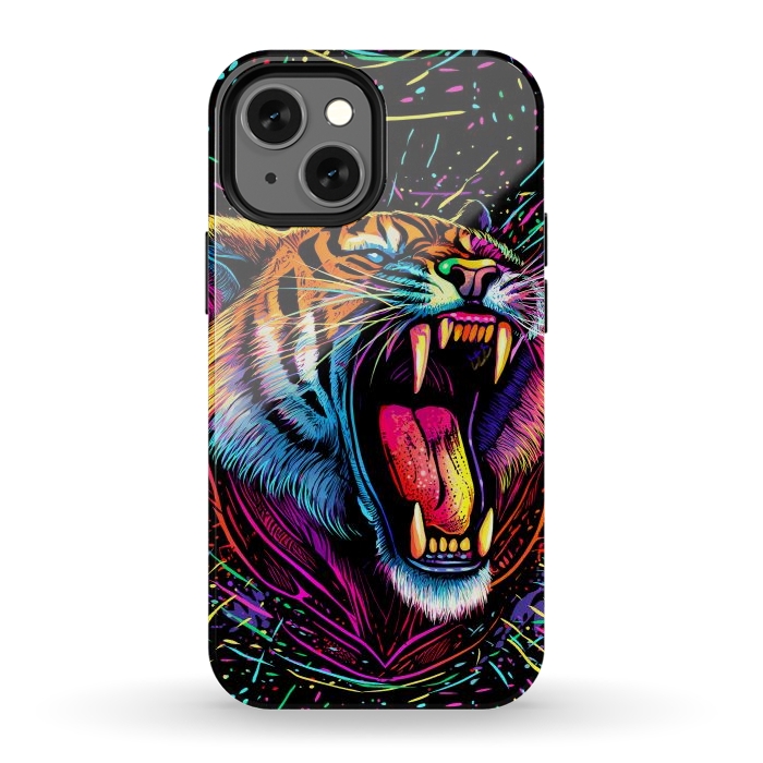 iPhone 12 mini StrongFit Bored Screaming Psychedelic Tiger by Alberto