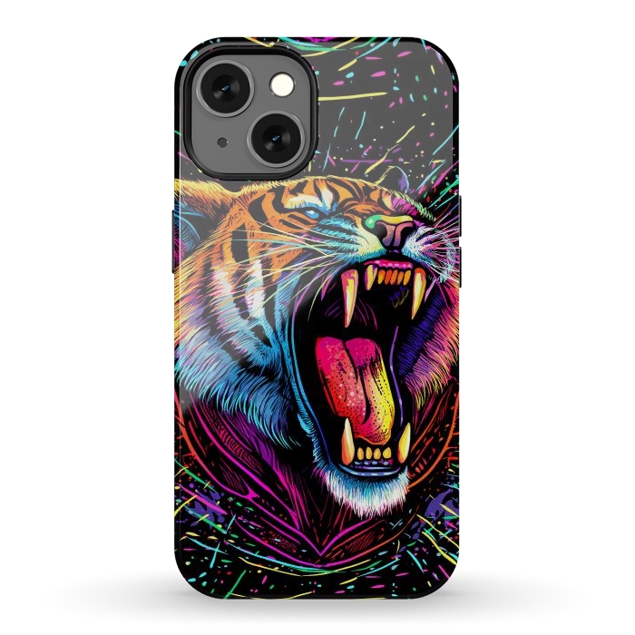 iPhone 13 StrongFit Bored Screaming Psychedelic Tiger by Alberto