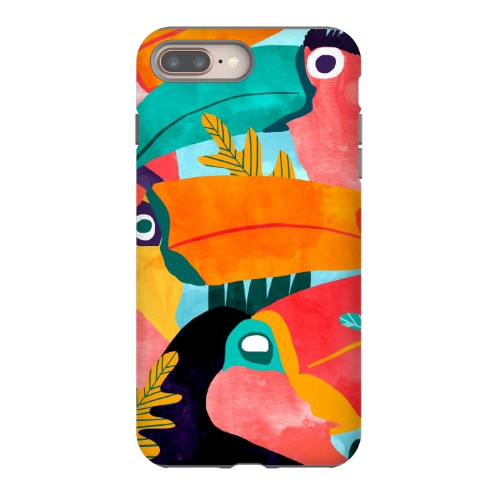 iPhone 7 plus StrongFit Toucan Flock | Watercolor Modern Bohemian Wildlife Jungle Birds Colorful Painting by Uma Prabhakar Gokhale