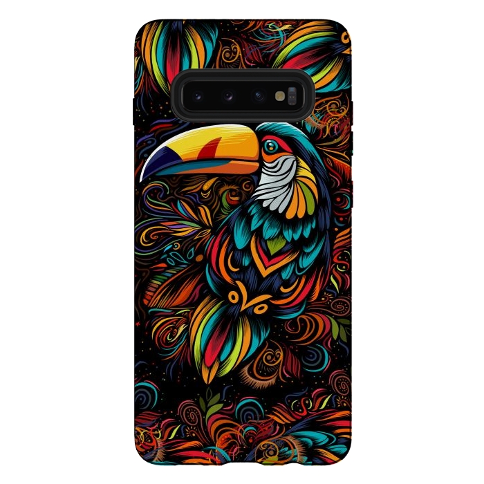 Galaxy S10 plus StrongFit Tropical tribal toucan by Alberto