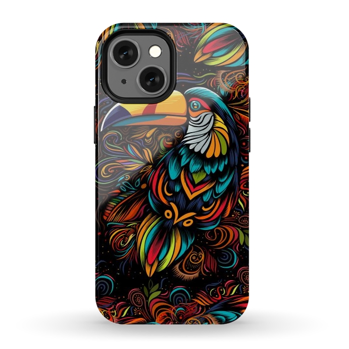 iPhone 12 mini StrongFit Tropical tribal toucan by Alberto