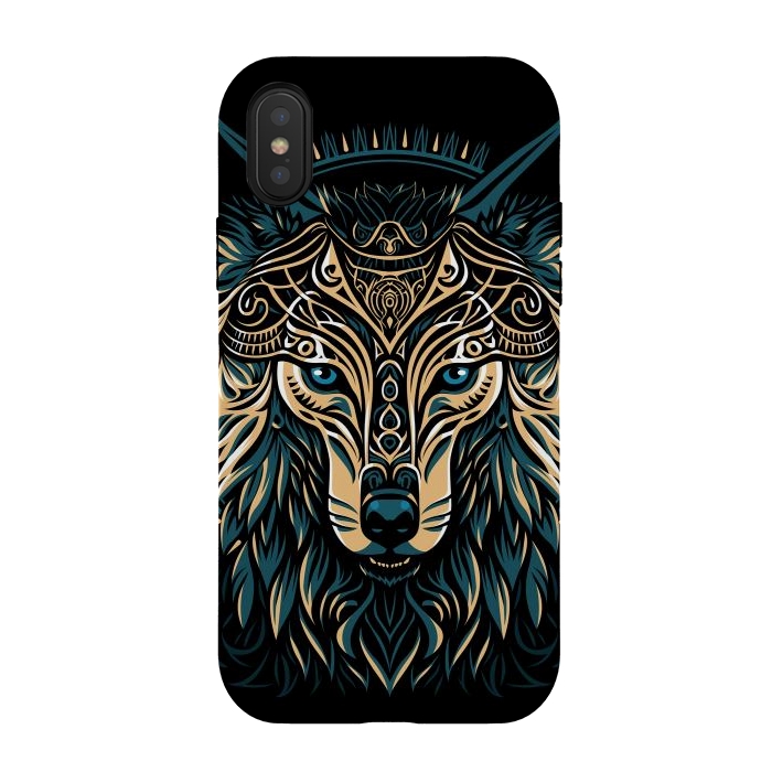 iPhone Xs / X StrongFit Tribal golden shield wolf by Alberto