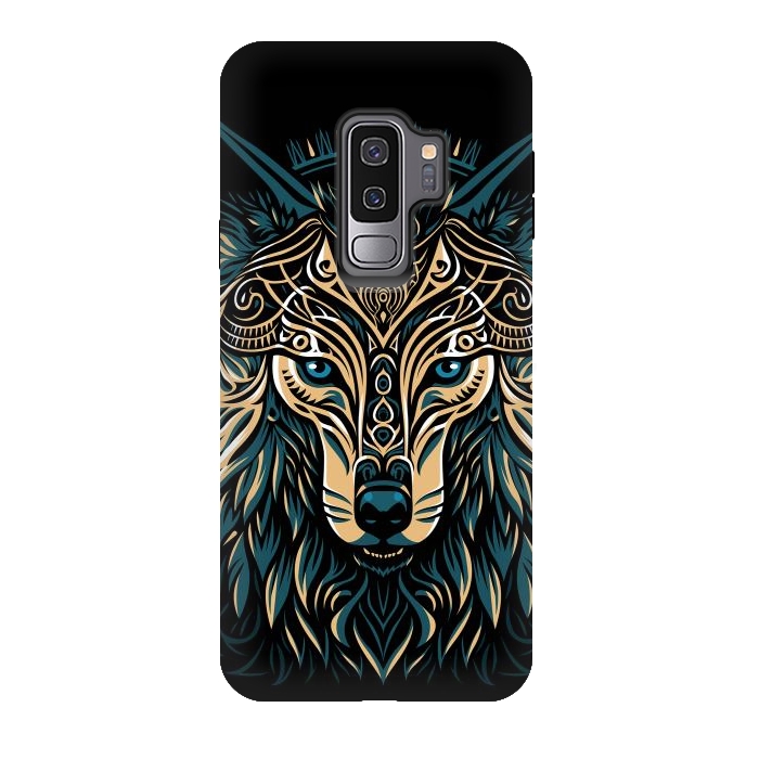 Galaxy S9 plus StrongFit Tribal golden shield wolf by Alberto