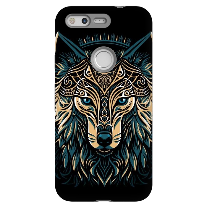 Pixel StrongFit Tribal golden shield wolf by Alberto