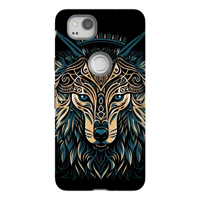 Pixel 2 StrongFit Tribal golden shield wolf by Alberto
