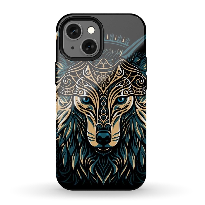 iPhone 12 mini StrongFit Tribal golden shield wolf by Alberto