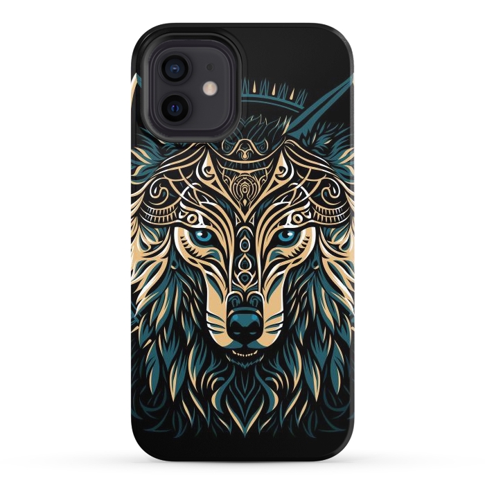 iPhone 12 StrongFit Tribal golden shield wolf by Alberto