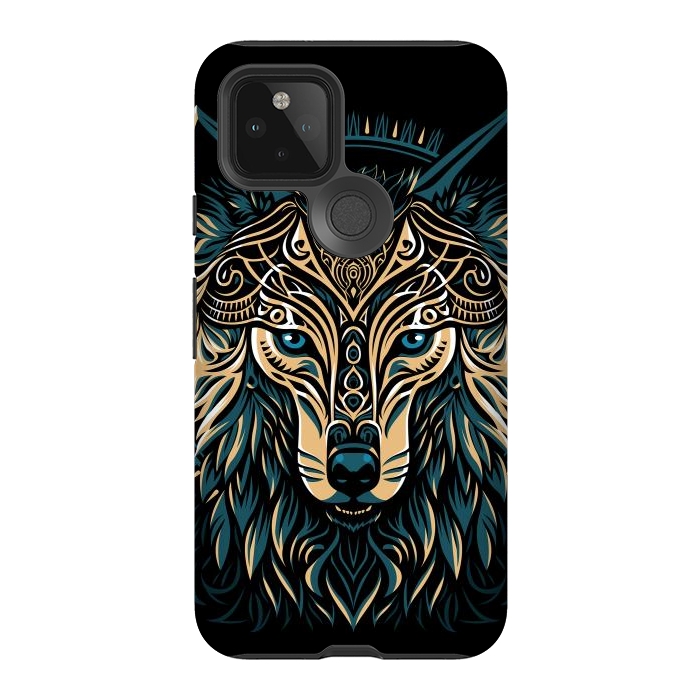 Pixel 5 StrongFit Tribal golden shield wolf by Alberto