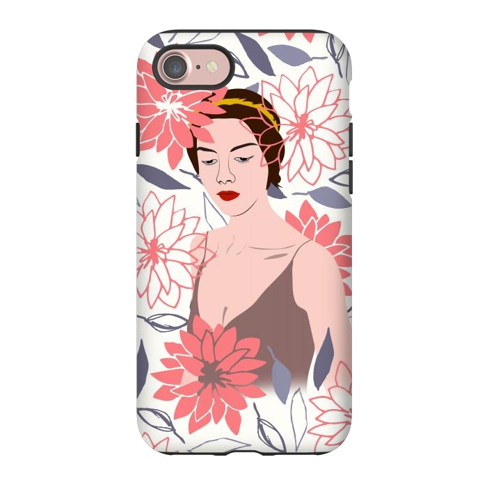 iPhone 7 StrongFit Shyly Girl, Woman Illustration Drawing, Minimal Tropical Boho by Creativeaxle