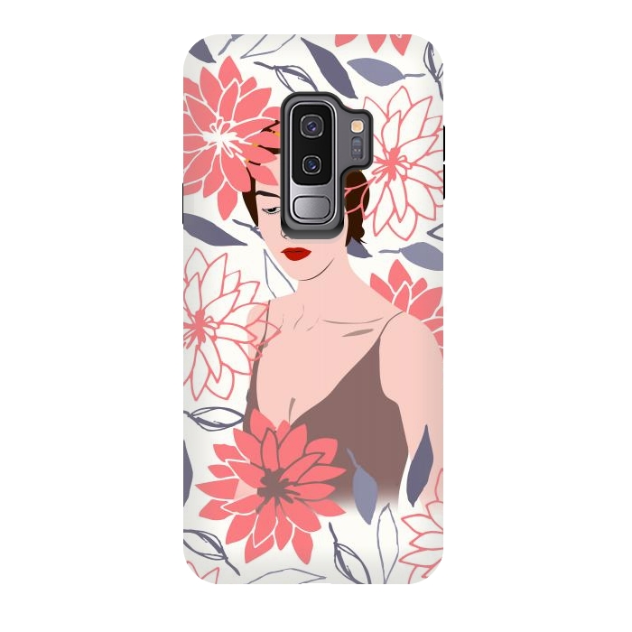 Galaxy S9 plus StrongFit Shyly Girl, Woman Illustration Drawing, Minimal Tropical Boho by Creativeaxle