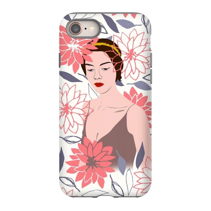 iPhone 8 StrongFit Shyly Girl, Woman Illustration Drawing, Minimal Tropical Boho by Creativeaxle