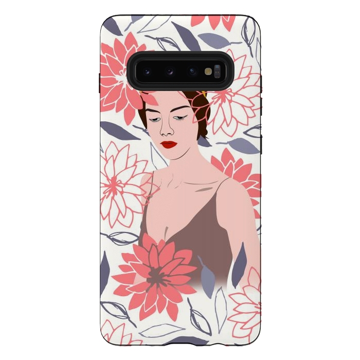 Galaxy S10 plus StrongFit Shyly Girl, Woman Illustration Drawing, Minimal Tropical Boho by Creativeaxle