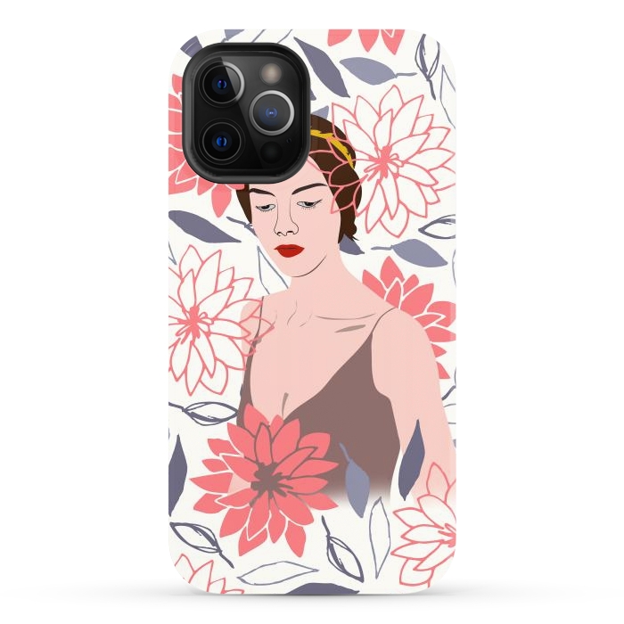 iPhone 12 Pro Max StrongFit Shyly Girl, Woman Illustration Drawing, Minimal Tropical Boho by Creativeaxle