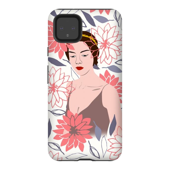 Pixel 4XL StrongFit Shyly Girl, Woman Illustration Drawing, Minimal Tropical Boho by Creativeaxle