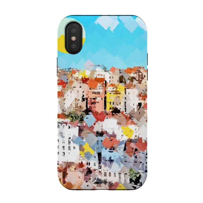 iPhone Xs / X StrongFit City of Dreams, Italy Pastel Cityscape Painting, Architecture Buildings Abstract Illustration by Uma Prabhakar Gokhale