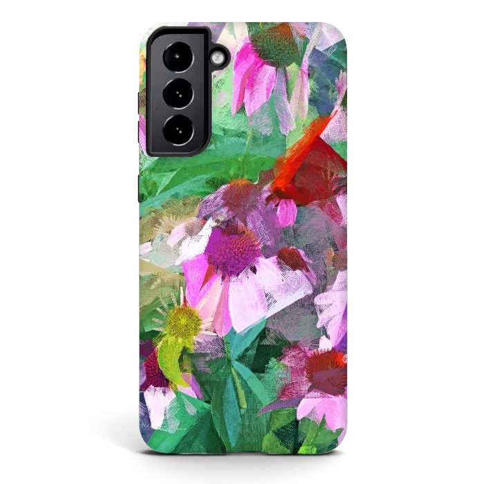 Galaxy S21 StrongFit The Memory of Spring, Crosshatch Botanical Floral Painting, Plants Garden Meadow, Flowers Nature Digital Illustration by Uma Prabhakar Gokhale