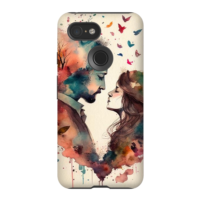 Pixel 3 StrongFit Whimsical Love in Watercolor by Texnotropio