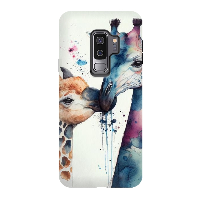 Galaxy S9 plus StrongFit Giraffe Love in Watercolor by Texnotropio