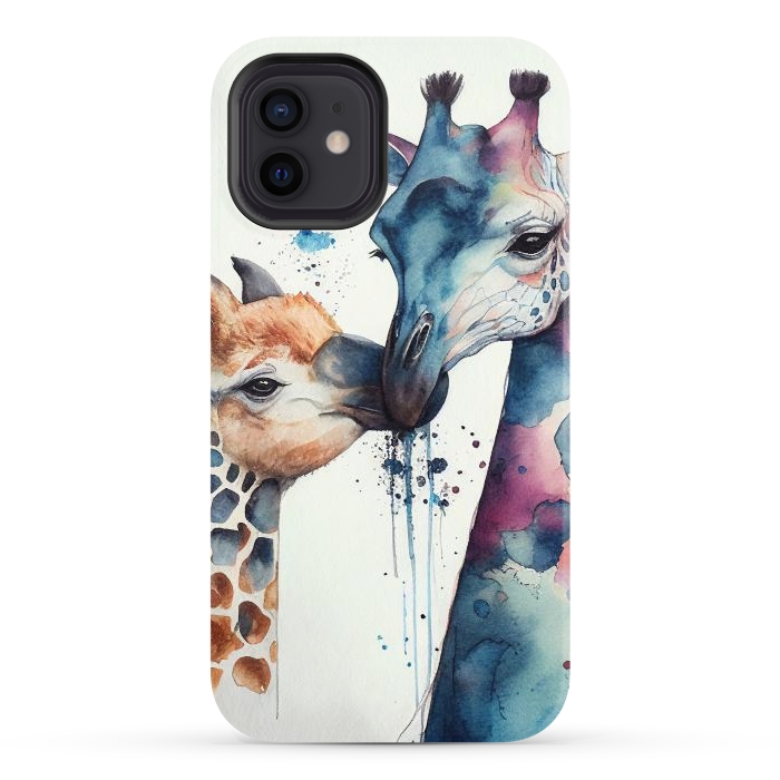 iPhone 12 StrongFit Giraffe Love in Watercolor by Texnotropio