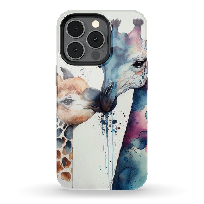 iPhone 13 pro StrongFit Giraffe Love in Watercolor by Texnotropio
