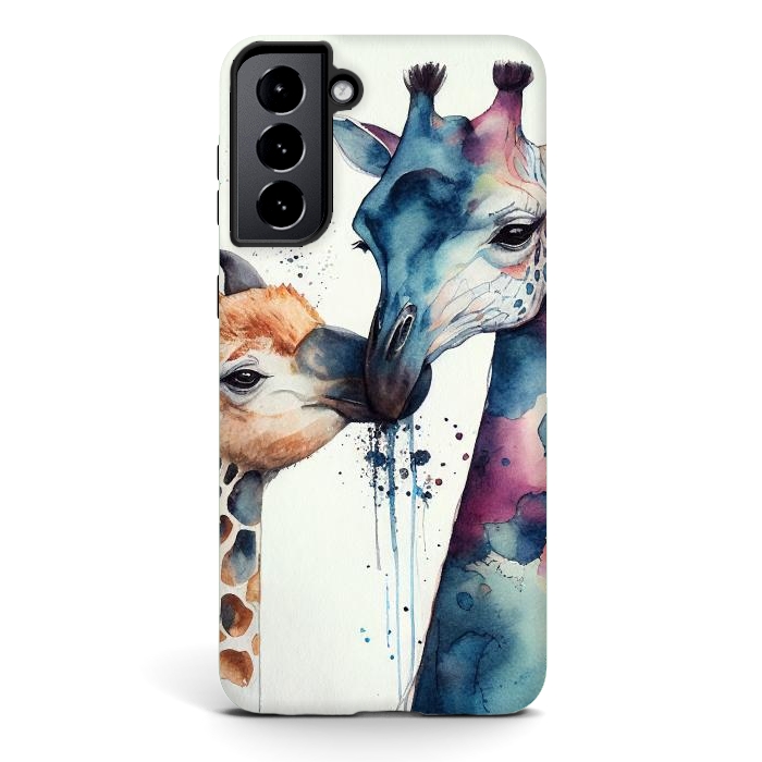 Galaxy S21 plus StrongFit Giraffe Love in Watercolor by Texnotropio