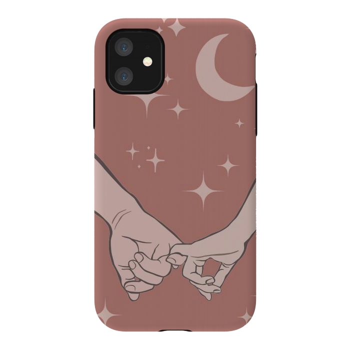 iPhone 11 StrongFit Minimal aesthetic couple holding hands on starry sky - valentine's day by Oana 