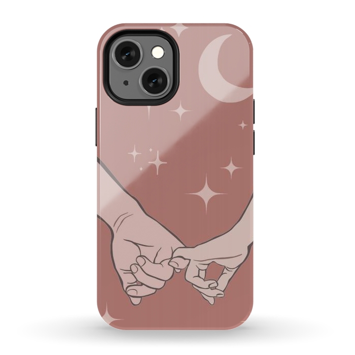 iPhone 12 mini StrongFit Minimal aesthetic couple holding hands on starry sky - valentine's day by Oana 