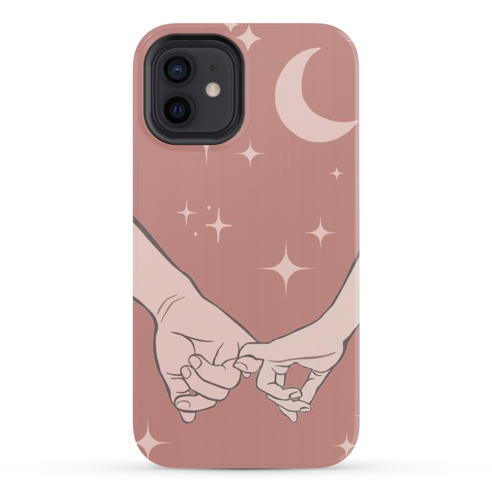 iPhone 12 StrongFit Minimal aesthetic couple holding hands on starry sky - valentine's day by Oana 