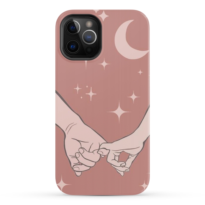 iPhone 12 Pro StrongFit Minimal aesthetic couple holding hands on starry sky - valentine's day by Oana 