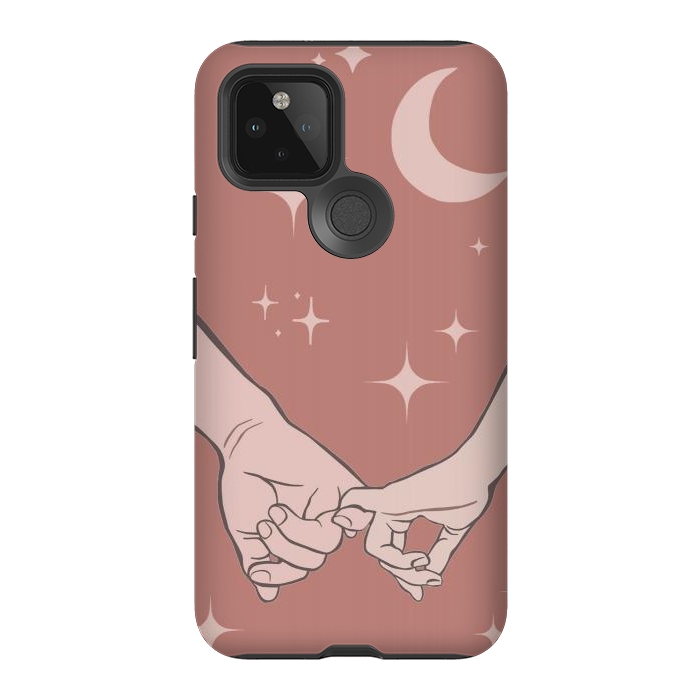 Pixel 5 StrongFit Minimal aesthetic couple holding hands on starry sky - valentine's day by Oana 