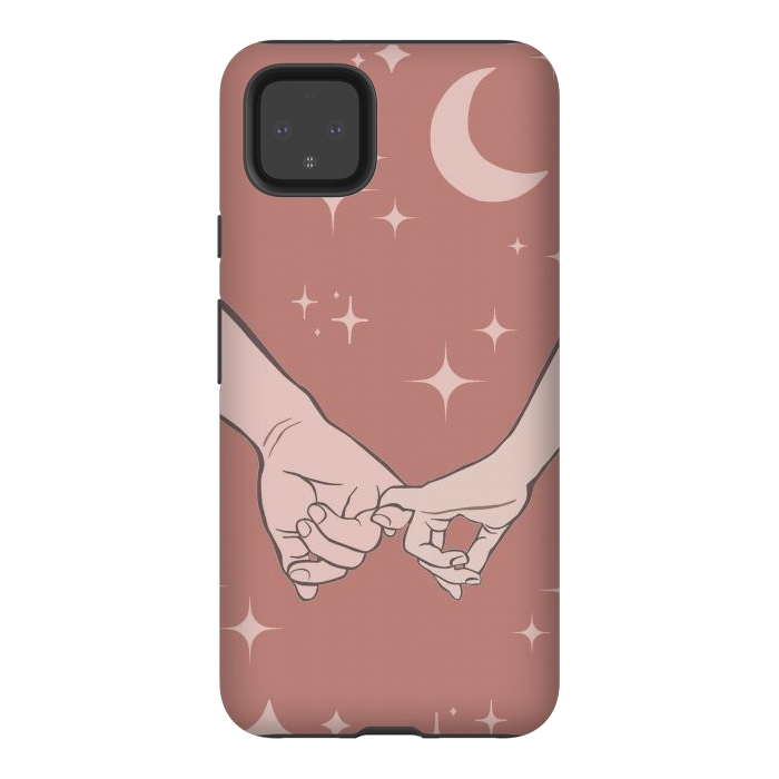 Pixel 4XL StrongFit Minimal aesthetic couple holding hands on starry sky - valentine's day by Oana 