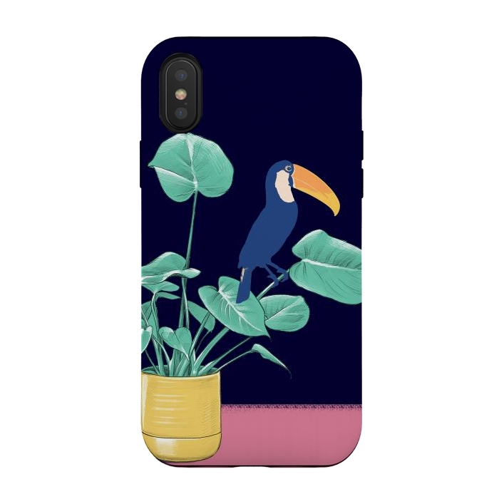 iPhone Xs / X StrongFit Toucan and plant - colorful minimal illustration by Oana 