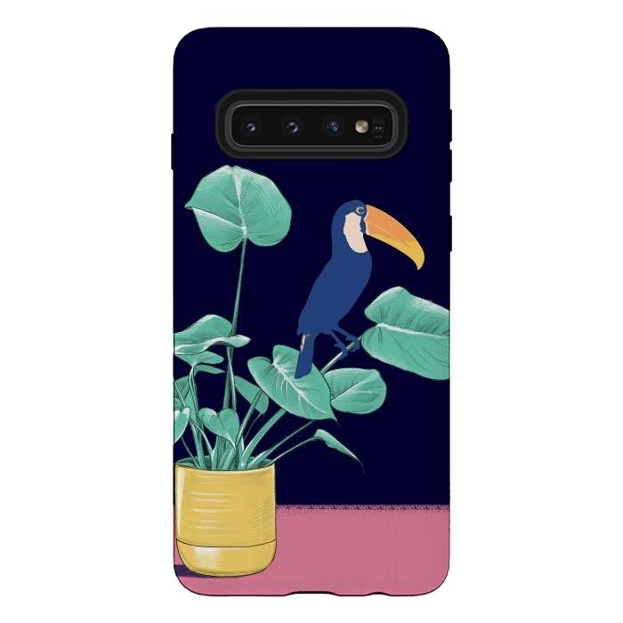 Galaxy S10 StrongFit Toucan and plant - colorful minimal illustration by Oana 