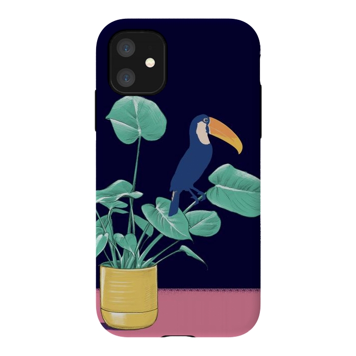 iPhone 11 StrongFit Toucan and plant - colorful minimal illustration by Oana 