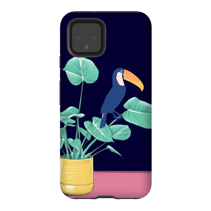 Pixel 4 StrongFit Toucan and plant - colorful minimal illustration by Oana 