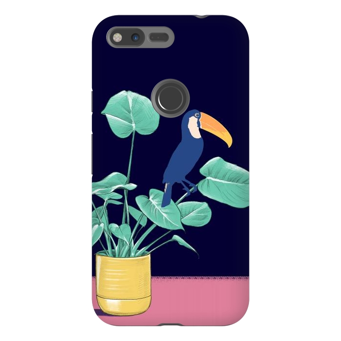 Pixel XL StrongFit Toucan and plant - colorful minimal illustration by Oana 