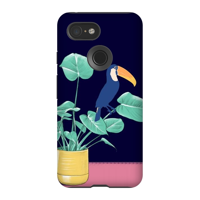Pixel 3 StrongFit Toucan and plant - colorful minimal illustration by Oana 