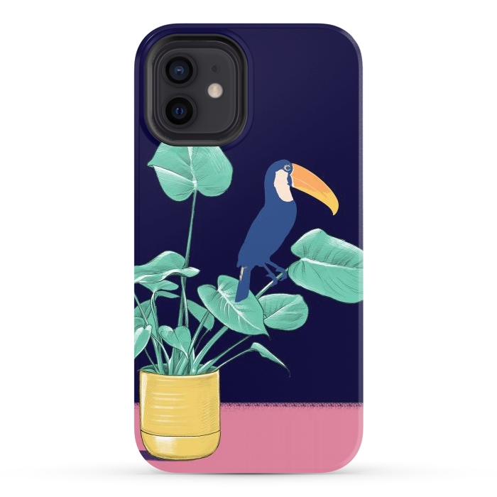 iPhone 12 StrongFit Toucan and plant - colorful minimal illustration by Oana 