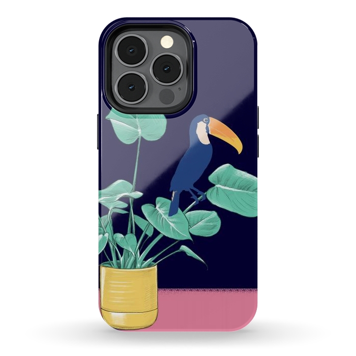 iPhone 13 pro StrongFit Toucan and plant - colorful minimal illustration by Oana 