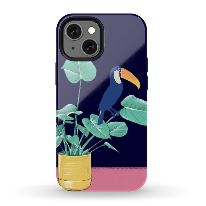 iPhone 13 mini StrongFit Toucan and plant - colorful minimal illustration by Oana 