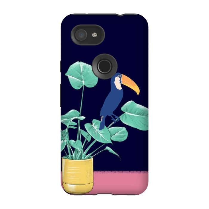 Pixel 3A StrongFit Toucan and plant - colorful minimal illustration by Oana 