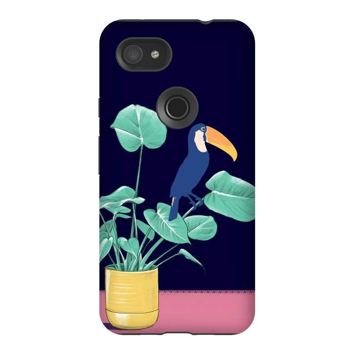 Pixel 3AXL StrongFit Toucan and plant - colorful minimal illustration by Oana 