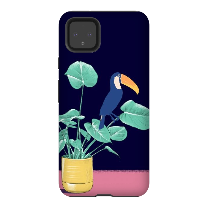 Pixel 4XL StrongFit Toucan and plant - colorful minimal illustration by Oana 