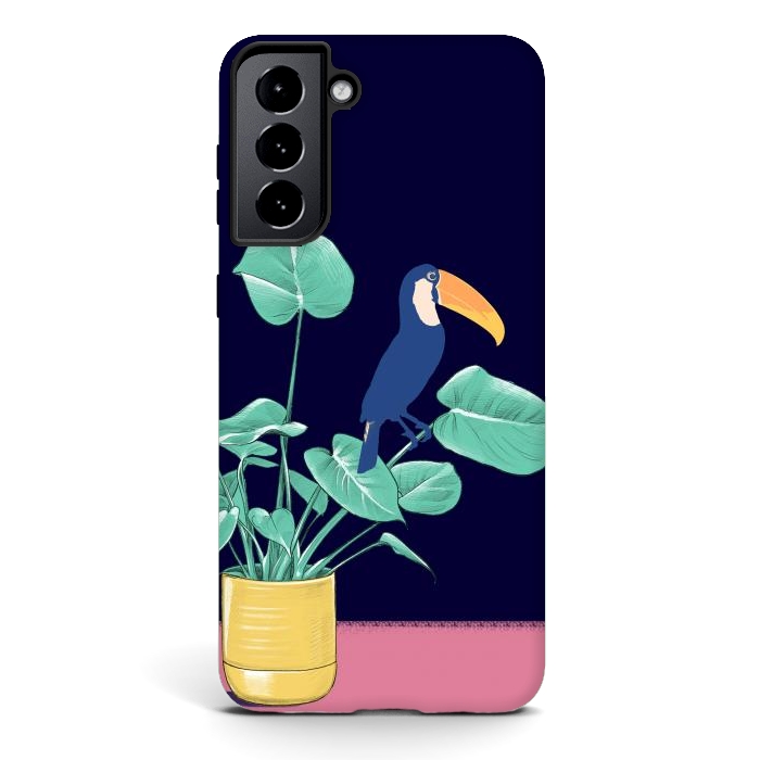 Galaxy S21 StrongFit Toucan and plant - colorful minimal illustration by Oana 
