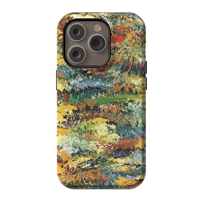 iPhone 14 Pro StrongFit Autumn Forest, Nature Jungle Painting, Botanical Plants Abstract Illustration, Contemporary Modern Boho by Uma Prabhakar Gokhale