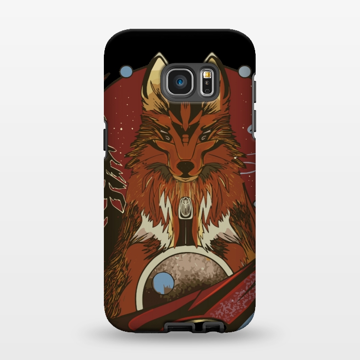 Galaxy S7 EDGE StrongFit Wolf portrait with pine trees in the back by Josie