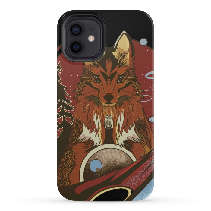 iPhone 12 StrongFit Wolf portrait with pine trees in the back by Josie