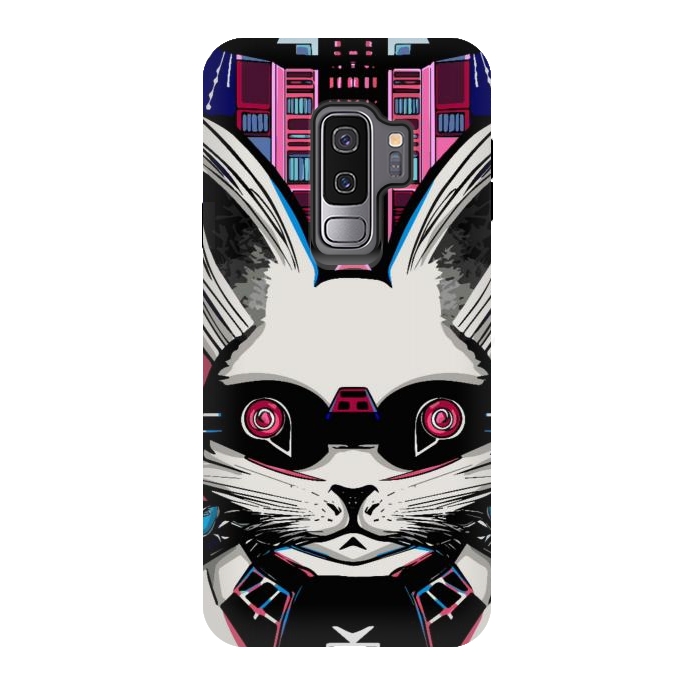 Galaxy S9 plus StrongFit Neon cyberpunk rabbit with glowing eyes background  by Josie